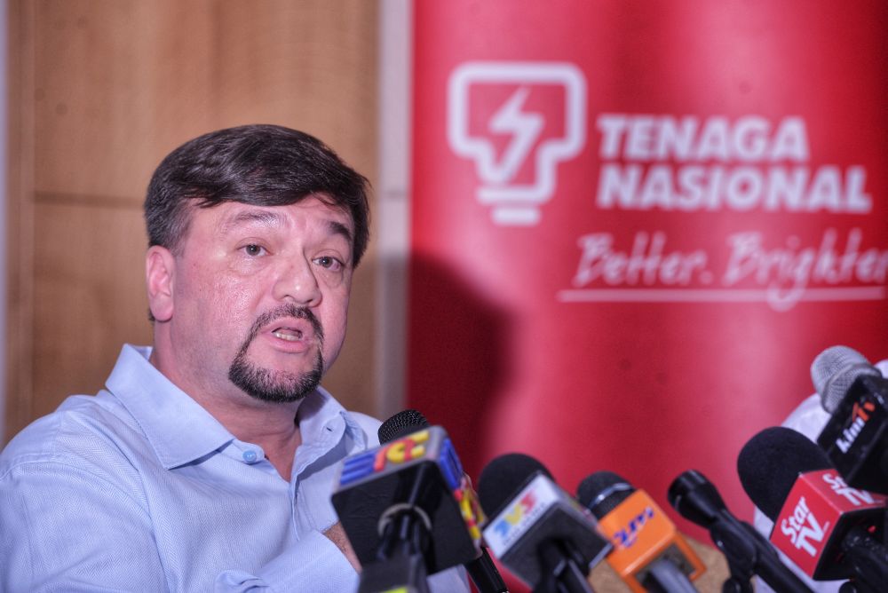 Tenaga Nasional Berhad chief executive officer Amir Hamzah Azizan speaks to reporters during a press conference in Bangsar May 31, 2019. u00e2u20acu201d Picture by Shafwan Zaidon