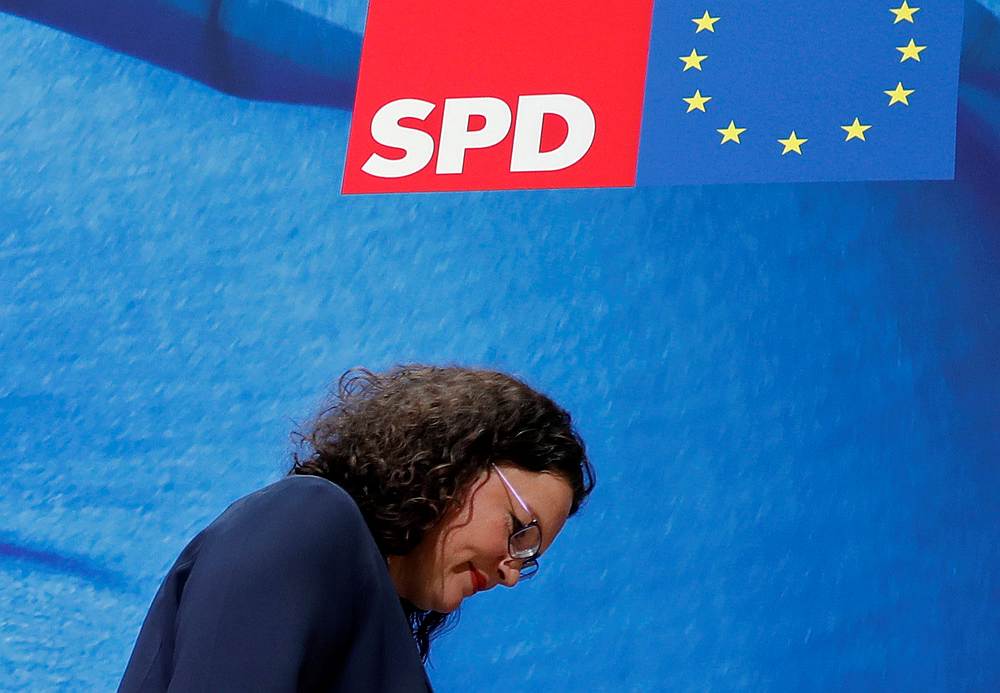 Andrea Nahles, leader of Germany's Social Democratic Party (SPD) leaves after a news conference in Berlin, May 27, 2019. u00e2u20acu201d Reuters pic