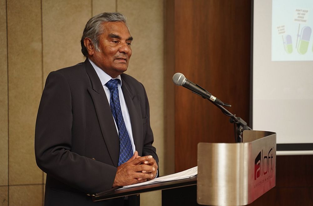 Malaysian Medical Association president Dr Mohamed Namazie Ibrahim explaining the importance of rational antibiotic prescribing. — Picture courtesy of Pfizer