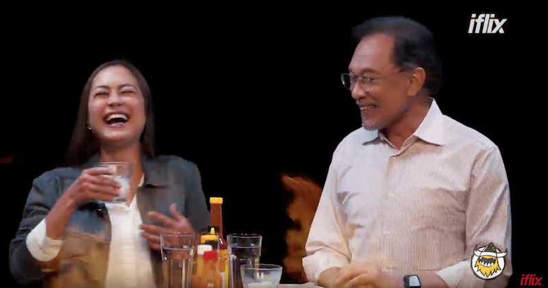 A screengrab of actress Maya Karin sharing a laugh with Anwar during their interview on iFlixu00e2u20acu2122s u00e2u20acu02dcHot Ones Malaysia.u00e2u20acu2122