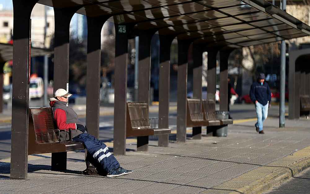 A man rests at an empty bus stop outside Constitucion train station during a one-day national strike, in Buenos Aires, Argentina May 29, 2019. u00e2u20acu201d Reuters pic