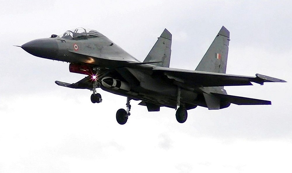 A Sukhoi Su-30MKI fighter aircraft carrying a BrahMos air to surface cruise missile in this handout photograph released by the Indian Air Force on May 22, 2019. u00e2u20acu201d AFP pic