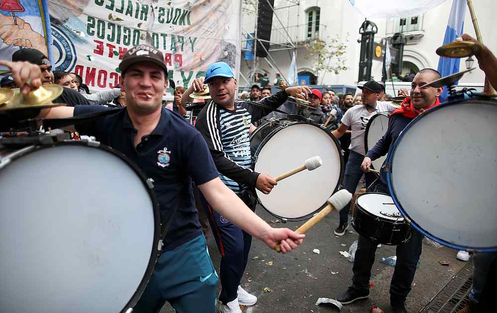 Demonstrators play drums during a national strike in Buenos Aires, Argentina April 30, 2019. u00e2u20acu201d Reuters pic