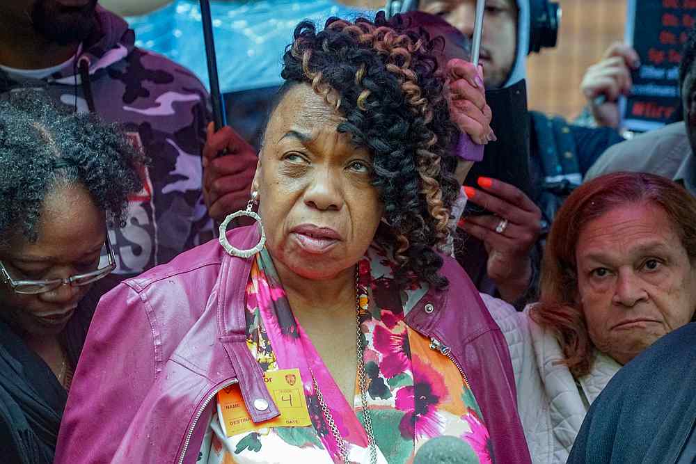 Gwen Carr, Eric Garner's mother speaks to the media during a break at the disciplinary trial of police officer Daniel Pantaleo at 1 Police Plaza in New York May 13, 2019. u00e2u20acu201d Reuters pic