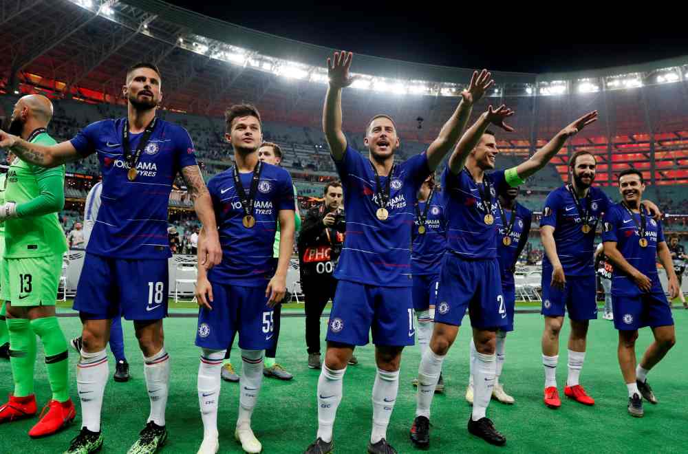 Chelsea's Olivier Giroud, Eden Hazard, Cesar Azpilicueta and team mates celebrate after winning the Europa League May 29, 2019. u00e2u20acu2022 Reuters pic