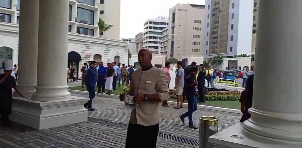 People are evacuated from the Kingsbury Hotel after a series of explosions hit churches and hotels in Colombo, Sri Lanka, April 21, 2019, in this still image taken from a social media video. u00e2u20acu201d @mynameisno92440 image via Reuters