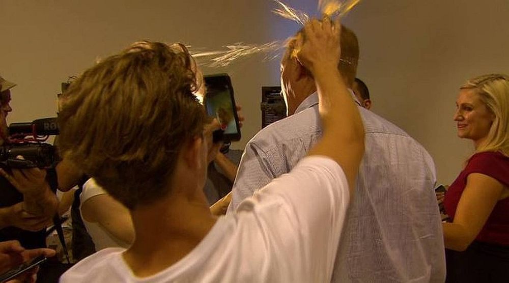Teenager Will Connolly 'eggs' Australian far-right Senator Fraser Anning. u00e2u20acu201d Picture courtesy of twitter.com/willconnolyau