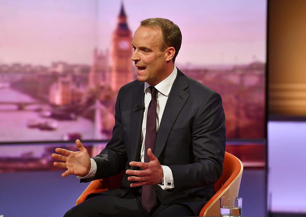 Dominic Raab, former Brexit Secretary appears on BBC TV's 'The Andrew Marr Show' in London May 26, 2019. u00e2u20acu201d Jeff Overs/BBC handout via Reuters