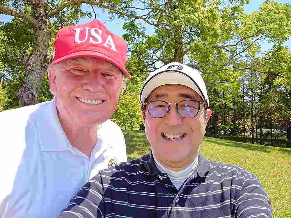 Japan's Prime Minister Shinzo Abe poses for a selfie with US President Donald Trump at Mobara Country Club in Mobara, Chiba prefecture, Japan, May 26, 2019. u00e2u20acu201d Pictutre courtesy of Instagram @kantei, Prime Minister's Office, Japan via Reuters