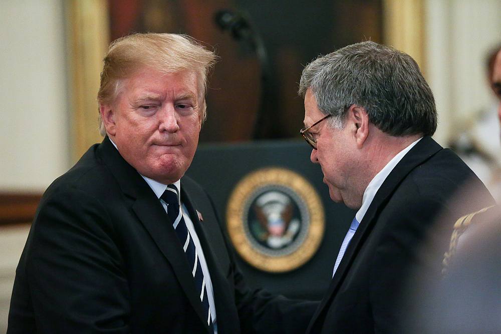 President Donald Trump greets US Attorney General William Barr in the East Room of the White House in Washington May 22, 2019. u00e2u20acu201d Reuters pic