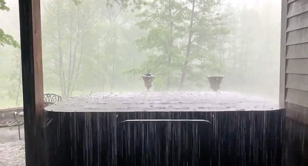 Hail stones are seen during a storm in Naperville, Illinois May 27, 2019 in this still image taken from a social media video. u00e2u20acu201d Courtesy of Catherine Kingsbury via Reuters