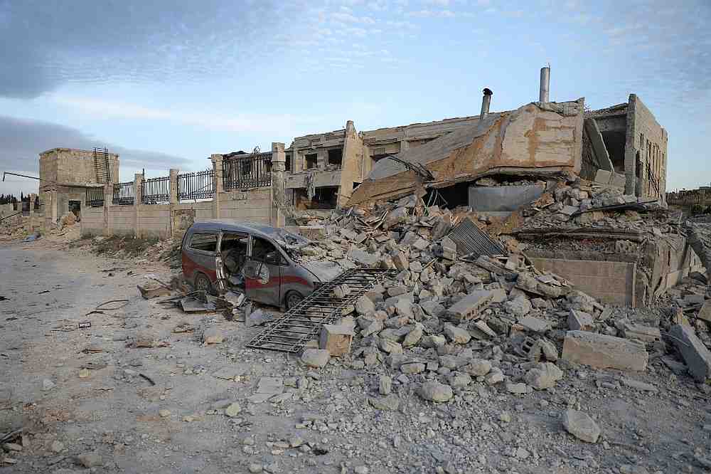 Destruction at the entrance of a hospital in the village of Kafr Nabl, south of the jihadist-held Syrian province of Idlib May 5, 2019. u00e2u20acu201d AFP pic