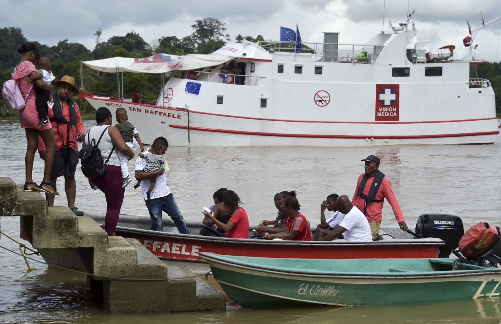 Locals get on a boat to the hospital ship San Raffaele, in Docordo municipality, on the banks of San Juan river, in Choco department, Colombia April 24, 2019. u00e2u20acu201d AFP pic      