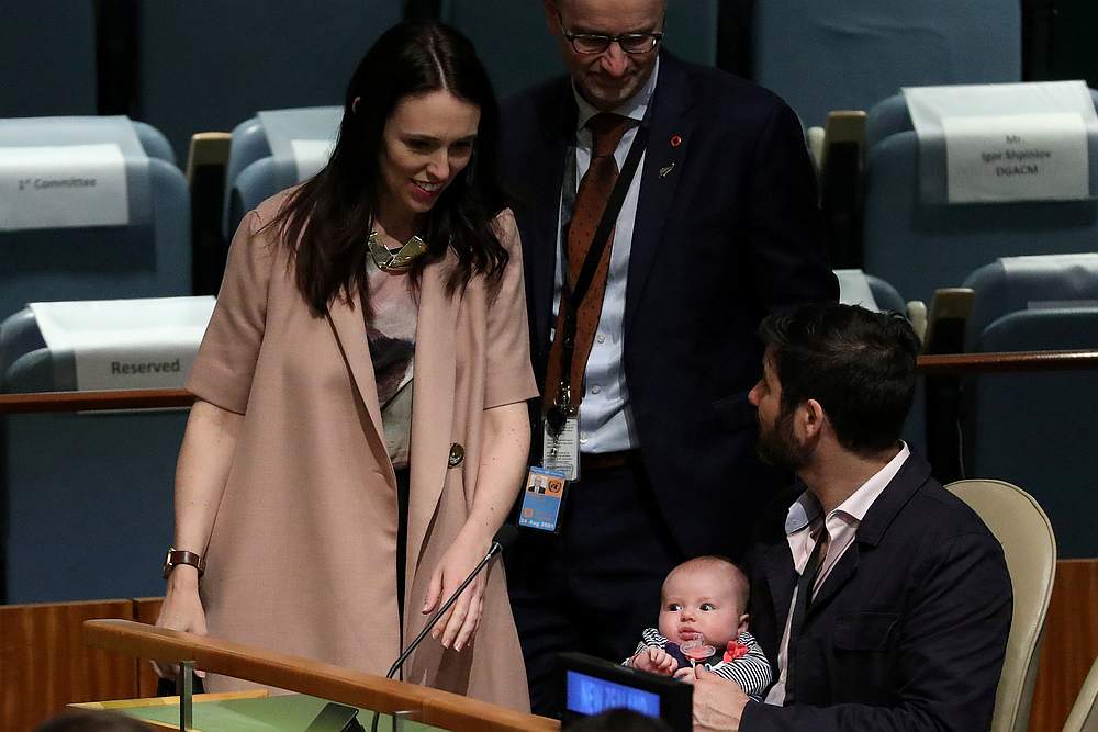 New Zealand Prime Minister Jacinda Ardern walks back to her baby Neve and partner Clarke Gayford during the 73rd United Nations General Assembly in New York September 24, 2018. u00e2u20acu201d Reuters pic