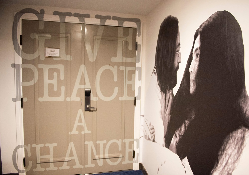 Room 1742 at the Queen Elizabeth Hotel in Montreal on May 23, 2019, which is part of the exhibit of the Lennon-Ono Bed-Ins for Peace. u00e2u20acu201d AFP pic  