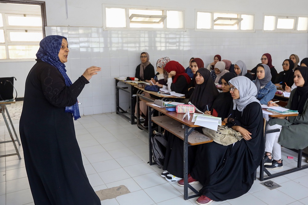 Displaced Libyan students from areas of clashes between Haftar's self-styled Libyan National Army and forces loyal to the unity government, attend a lesson at a school on the southern outskirts of the capital Tripoli May 20, 2019. u00e2u20acu201d AFP pic