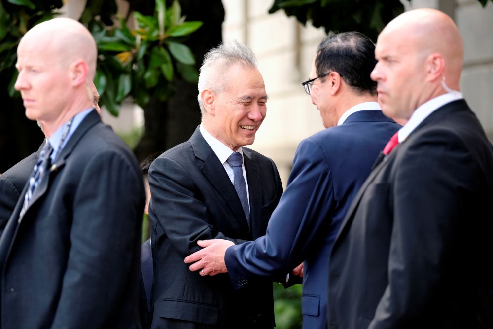 Chinese Vice Premier Liu He shakes hands with US Treasury Secretary Steven Mnuchin outside the office of the US Trade Representative in Washington May 9, 2019. u00e2u20acu201d Reuters pic 