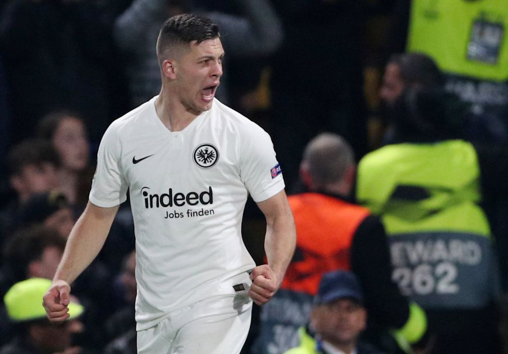 Eintracht Frankfurt's Luka Jovic celebrates scoring against Chelsea in the Europa League semi final. u00e2u20acu201d Reuters pic