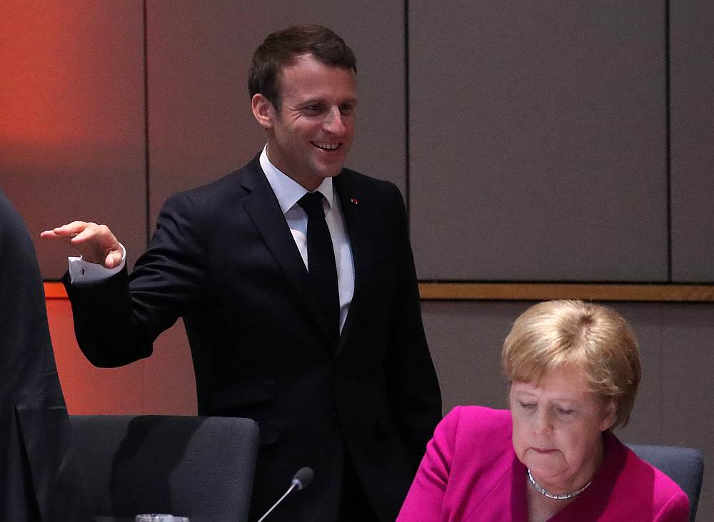 German Chancellor Angela Merkel and French President Emmanuel Macron take part in a EU summit following the EU elections, in Brussels, Belgium May 28, 2019. u00e2u20acu201d Reuters pic 