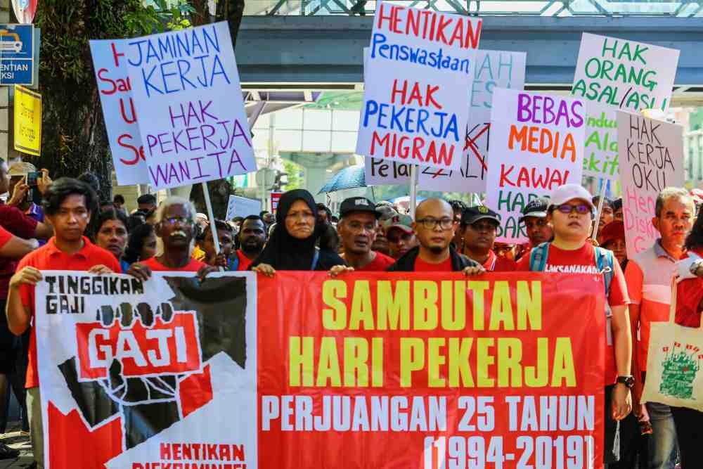 Demonstrators gather at the Maju Junction Mall for a May Day rally in Kuala Lumpur May 1, 2019. u00e2u20acu2022 Picture by Yusof Mat Isa