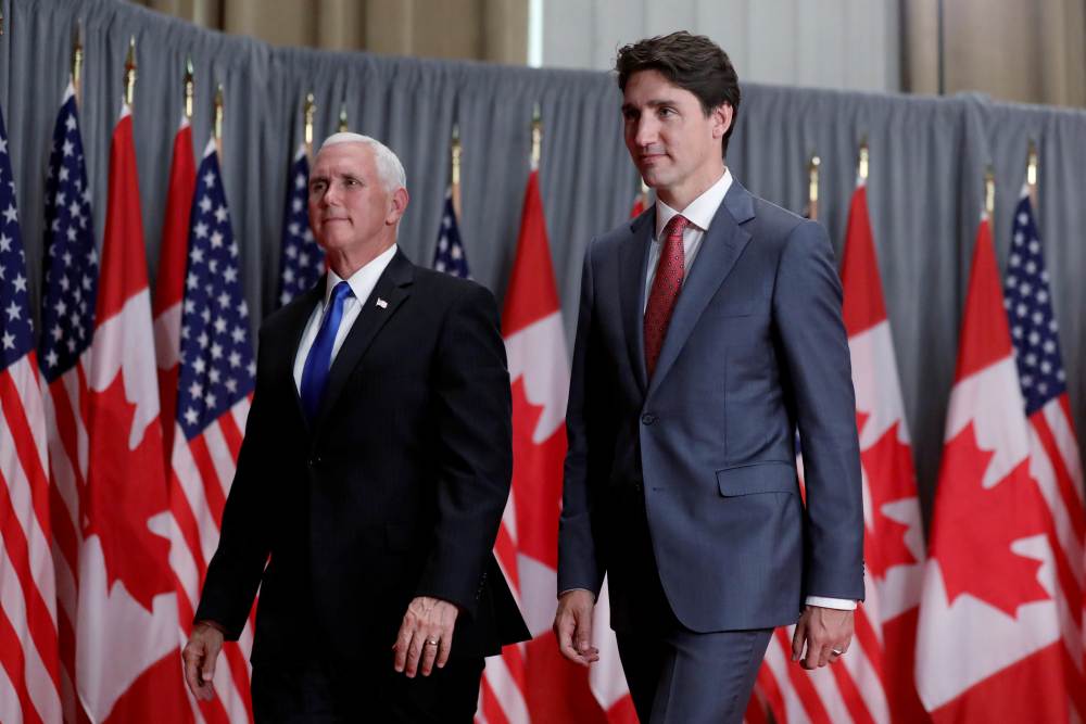 US Vice President Mike Pence and Canada's Prime Minister Justin Trudeau leave at the conclusion of a news conference in Ottawa May 30, 2019. u00e2u20acu2022 Reuters pic