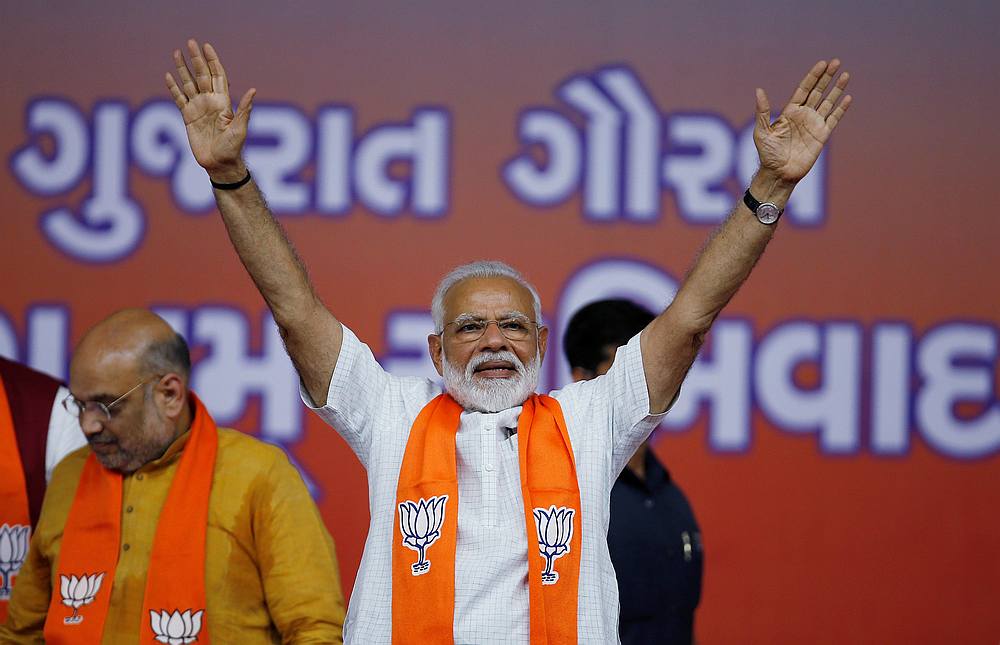 India's Prime Minister Narendra Modi gestures as he arrives to address his supporters at a public meeting in Ahmedabad May 26, 2019. u00e2u20acu201d Reuters pic