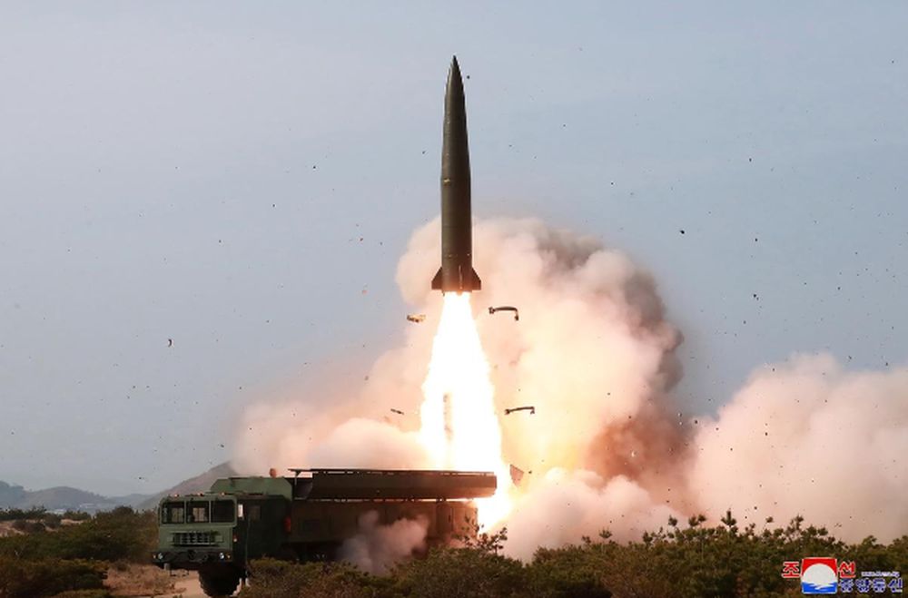 North Korean military conducts a u00e2u20acu02dcstrike drillu00e2u20acu2122 for multiple launchers and tactical guided weapon into the East Sea during a military drill in North Korea, in this May 4, 2019 photo supplied by the Korean Central News Agency. u00e2u20acu201d KCNA pic via Reuters