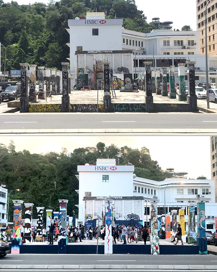 This space has been the unofficial site for street or community art for a while already but the Pillars of Sabah project has breathed new life into it.