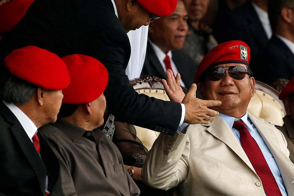Prabowo Subianto, a former general, greets army chiefs during celebrations of the Indonesian Army Special Forces in Jakarta April 24, 2019. u00e2u20acu201d Reuters pic