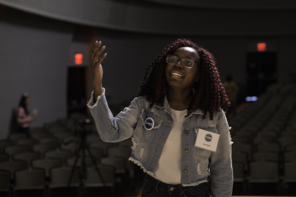 Jordan Sanchez rehearses her poem about climate change in the New School auditorium where students prepare for final auditions for u00e2u20acu02dcClimate Speaksu00e2u20acu2122 in New York May 11, 2019. u00e2u20acu201d Picture by Thomson Reuters Foundation/Kate Ryan