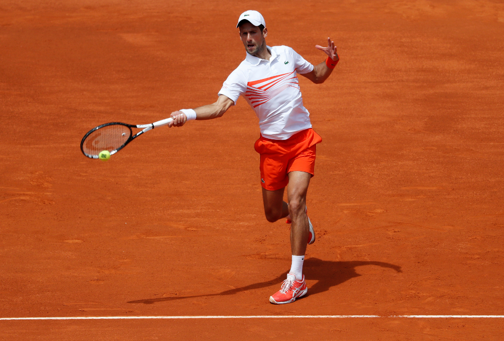 Serbiau00e2u20acu2122s Novak Djokovic in action during his Madrid Open round of 32 match against Taylor Fritz of the US at the The Caja Magica, Madrid May 7, 2019. u00e2u20acu201d Reuters pic