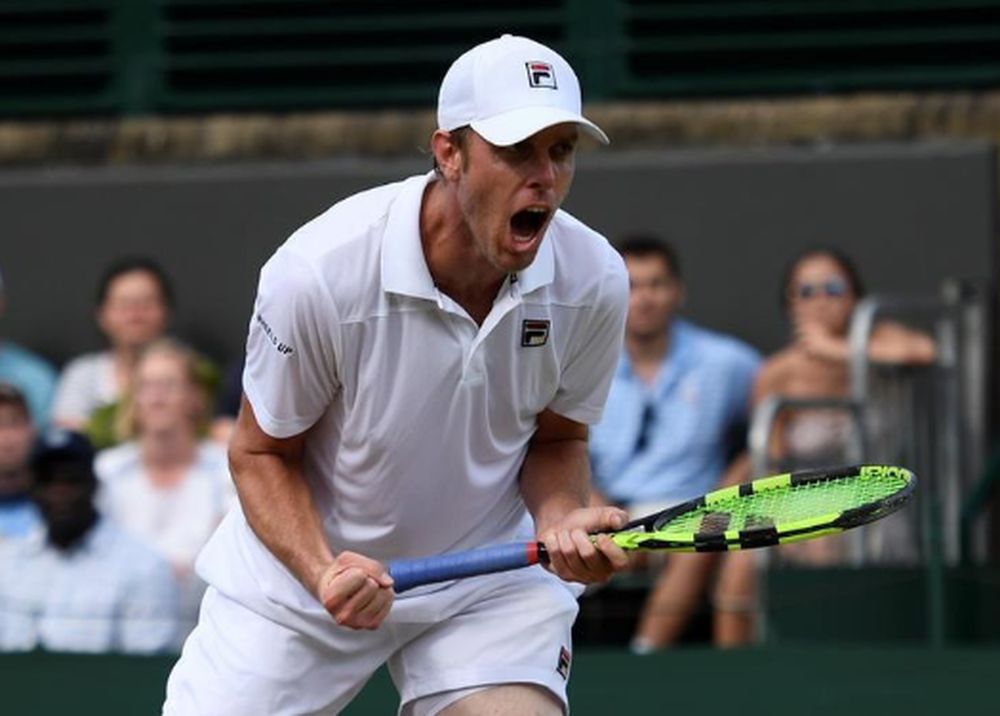 File pictue shows Sam Querrey celebrating winning the fourth round match against Kevin Anderson at Wimbledon, July 10, 2017. u00e2u20acu201d Reuters pic