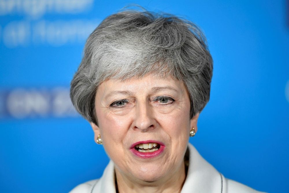 Britainu00e2u20acu2122s Prime Minister Theresa May speaks at a European Parliament election campaign event in Bristol, England, on May 17, 2019. u00e2u20acu201d AFP pic