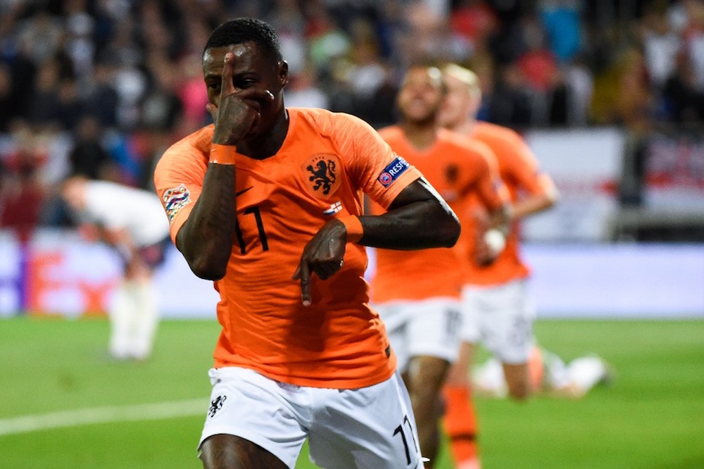 Netherlands’ forward Quincy Promes celebrates his team’s second goal during the Uefa Nations League semi-final match with England at the Afonso Henriques Stadium in Guimaraes June 6, 2019. — AFP pic