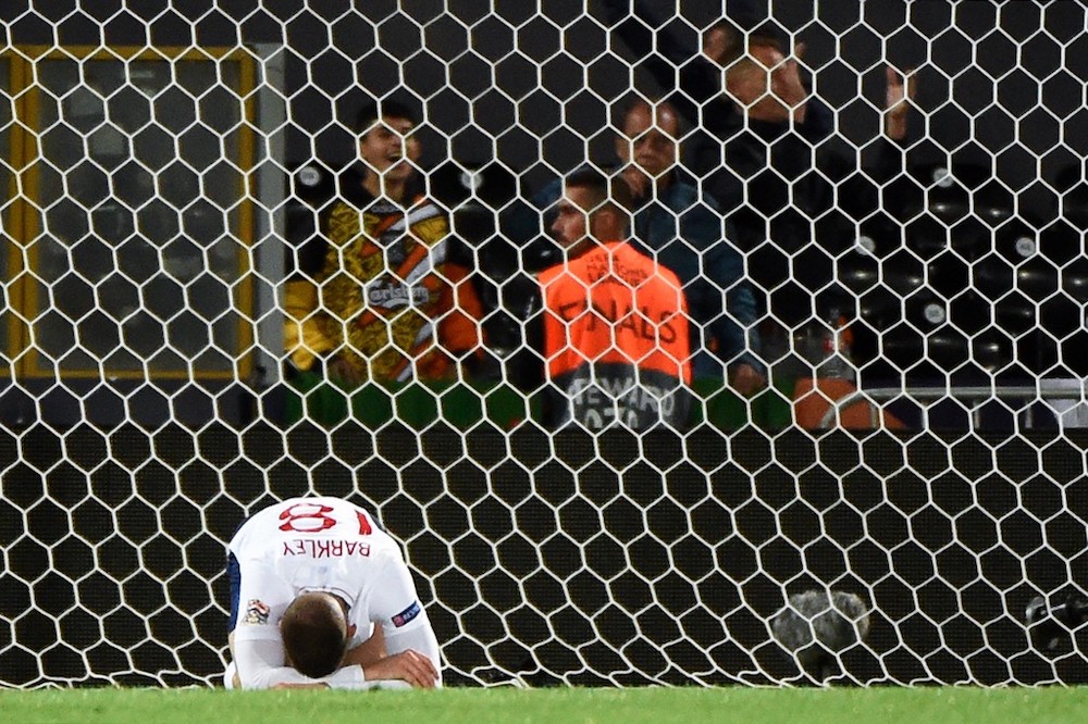 Englandu00e2u20acu2122s Ross Barkley reacts after Netherlandsu00e2u20acu2122 third goal during the Uefa Nations League semi-final match with The Netherlands at the Afonso Henriques Stadium in Guimaraes June 6, 2019. u00e2u20acu201d AFP pic