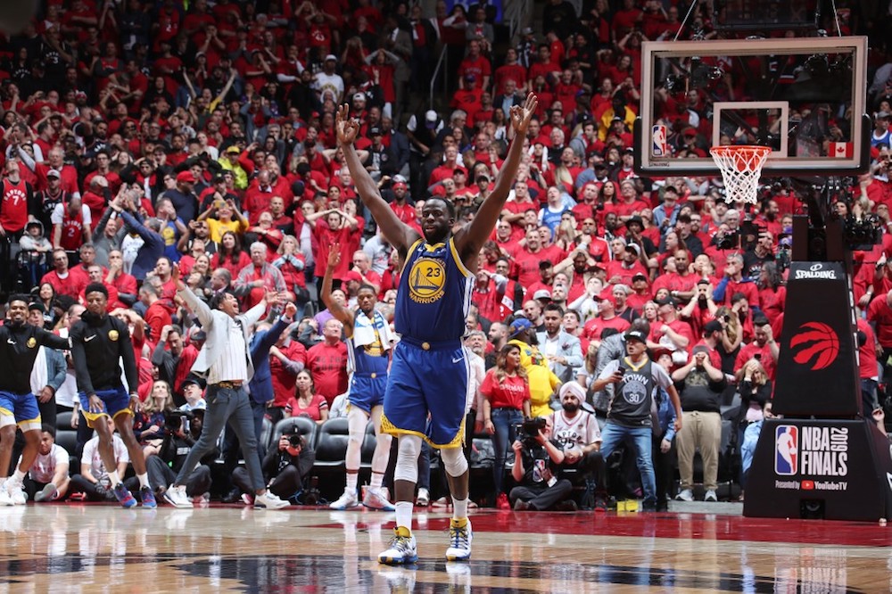 Draymond Green of the Golden State Warriors reacts at the end of Game Two of the NBA Finals with the Toronto Raptors at Scotiabank Arena in Toronto June 2, 2019. u00e2u20acu201d AFP pic