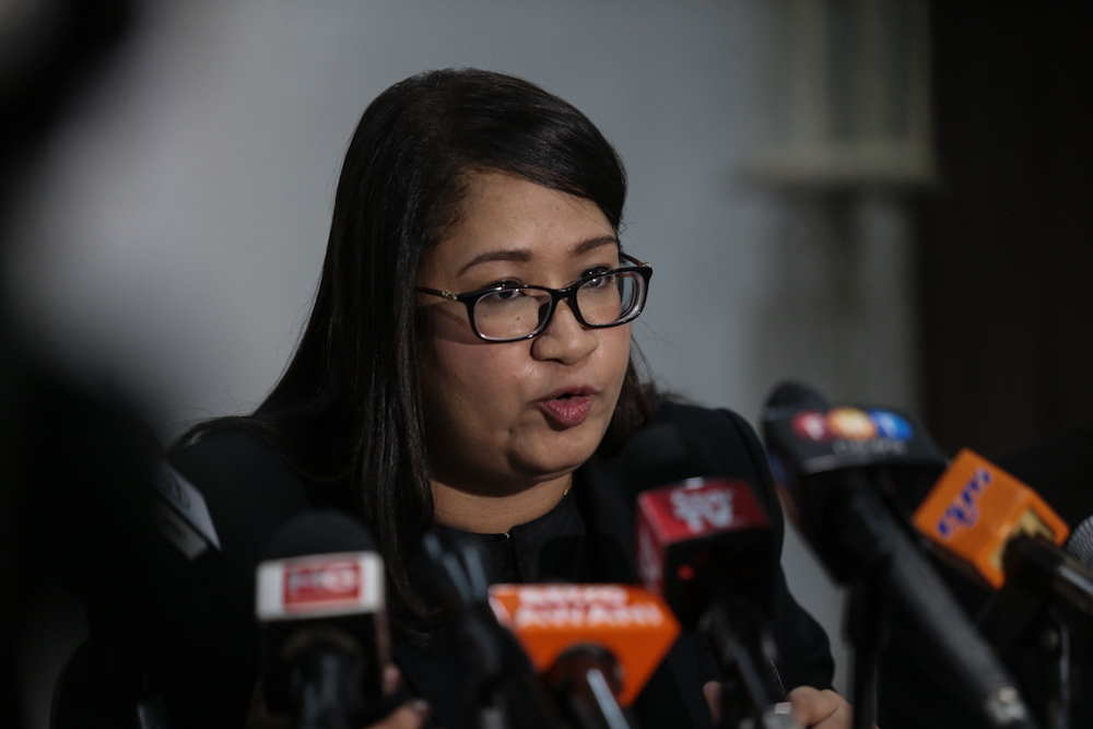 Lawyer Syazlin Mansor speaks to reporters in Wisma MPM, June 12, 2019. u00e2u20acu201d Picture by Ahmad Zamzahuri