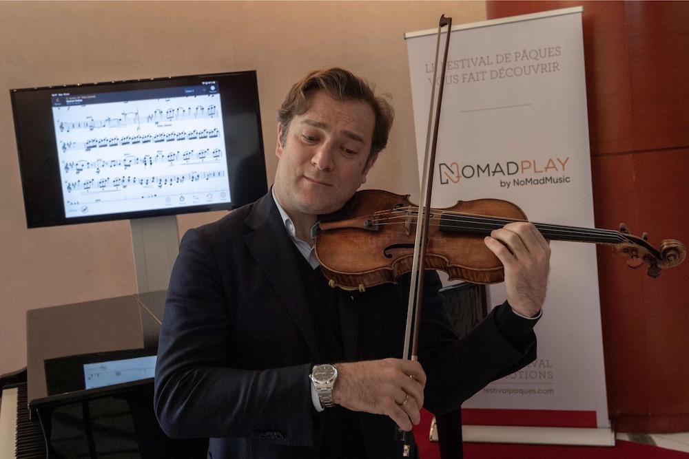 French violinist Renaud Capucon practises with the new application u00e2u20acu02dcNomadPlayu00e2u20acu2122, created by the French start-up Digital Music Solutions, which can replace virtually every orchestral musician. u00e2u20acu201d AFP pic