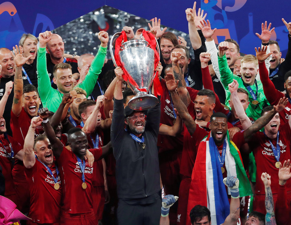 Liverpool manager Jurgen Klopp lifts the trophy as they celebrate winning the Uefa Champions League final at Wanda Metropolitano in Madrid June 1, 2019. u00e2u20acu201d Reuters pic