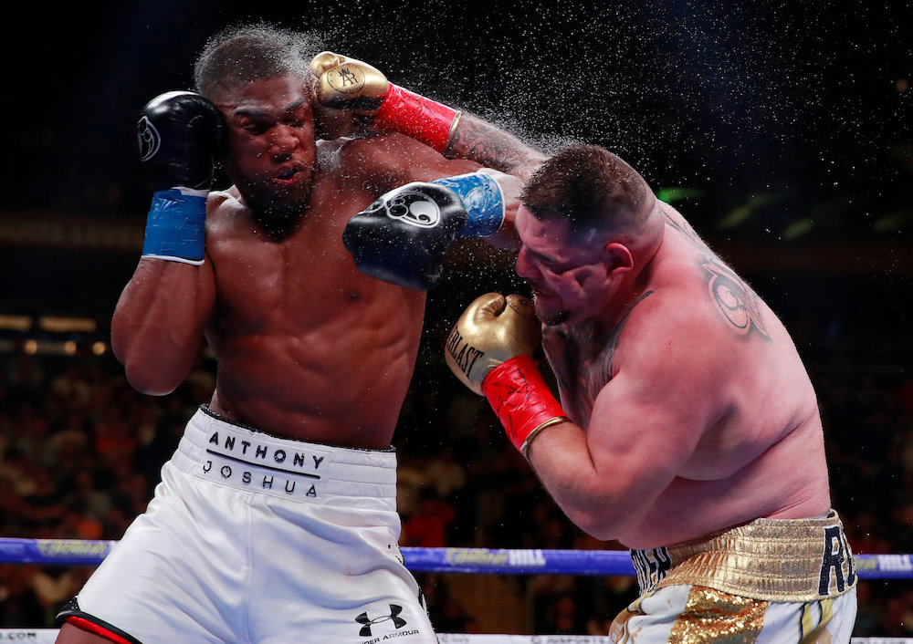 Andy Ruiz Jr in action with Anthony Joshua during the WBA Super, IBF, WBO and IBO World Heavyweight title fight at Madison Square Garden in New York June 1, 2019. u00e2u20acu201d Action Images pic via Reuters