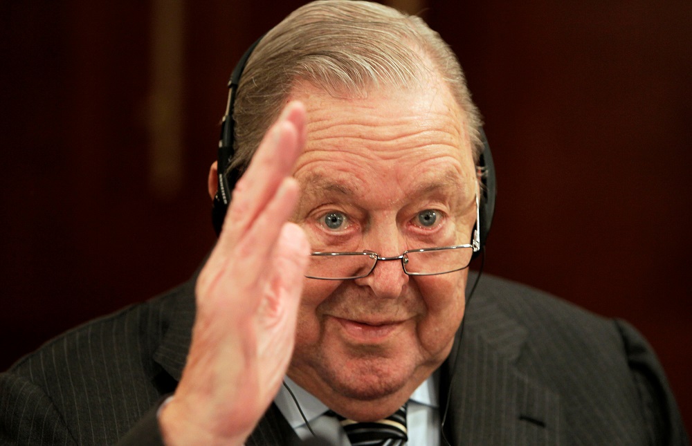 Former Uefa President Lennart Johansson gestures at the beginning of the Uefa Executive Committee meeting in Prague December 9, 2010. u00e2u20acu201d Reuters pic