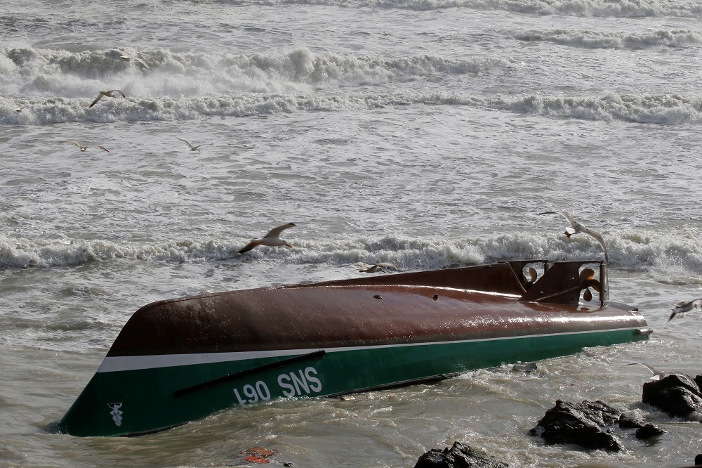 A view shows a capsized sea-rescue boat of the SNSM during the storm Miguel in Les Sables-d'Olonne, France June 7, 2019. u00e2u20acu201d Reuters pic
