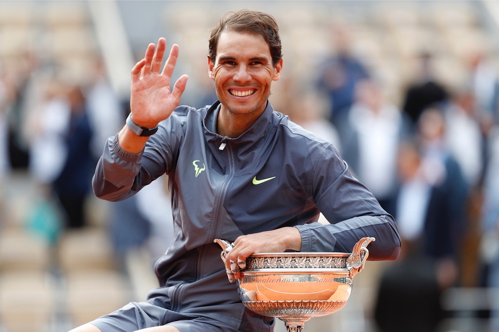 Rafael Nadal celebrates with the trophy after his final match against Dominic Thiem at the French Open in Roland Garros June 9, 2019. u00e2u20acu201d Reuters pic