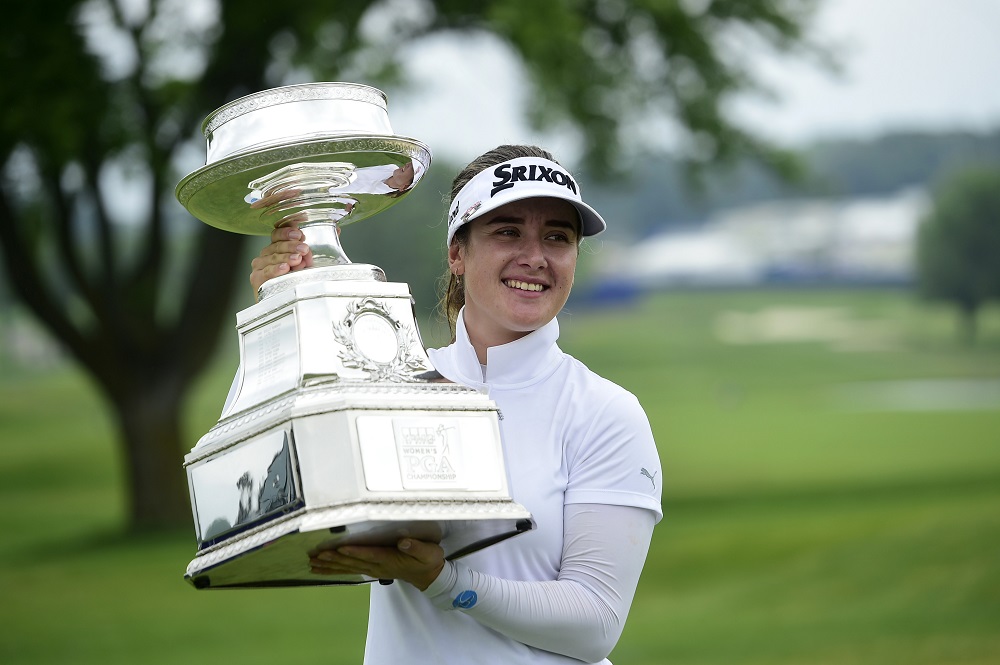 Hannah Green celebrates with the trophy after winning the KPMG Womenu00e2u20acu2122s PGA Championship at Hazeltine National Golf Club June 23, 2019. u00e2u20acu201d Picture by Thomas J. Russo-USA TODAY Sports via Reuters