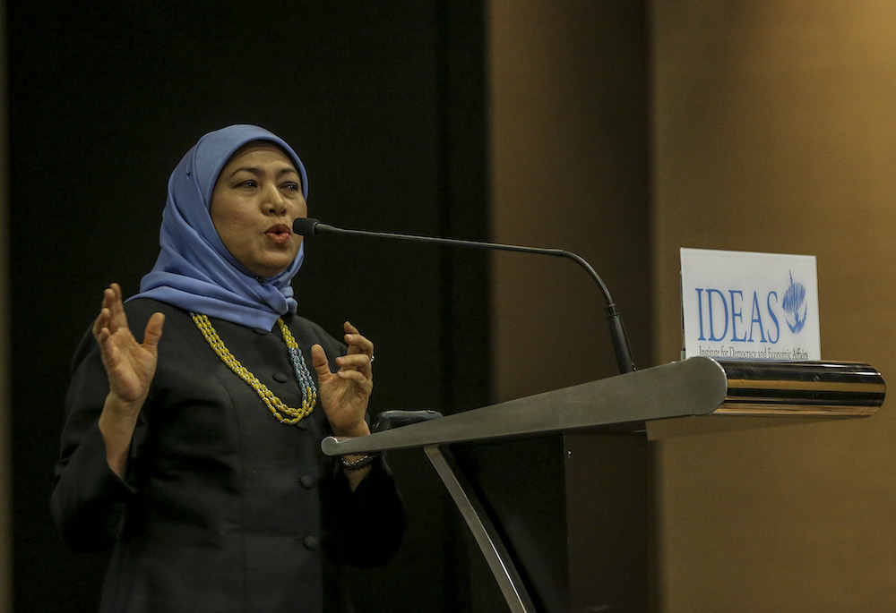 Batang Sadong MP Datuk Seri Nancy Shukri speaks during IDEAS forum u00e2u20acu02dcThe Next Four Years: What Now for Malaysia?u00e2u20acu2122 in Kuala Lumpur June 28, 2019. u00e2u20acu201d Picture by Firdaus Latif
