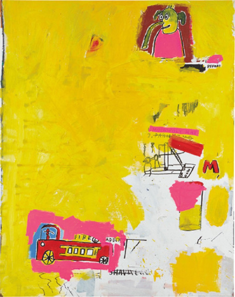 u00e2u20acu02dcPink Elephant with Fire Engineu00e2u20acu2122 by Jean-Michel Basquiat (1984). u00e2u20acu201d Picture courtesy of Phillips