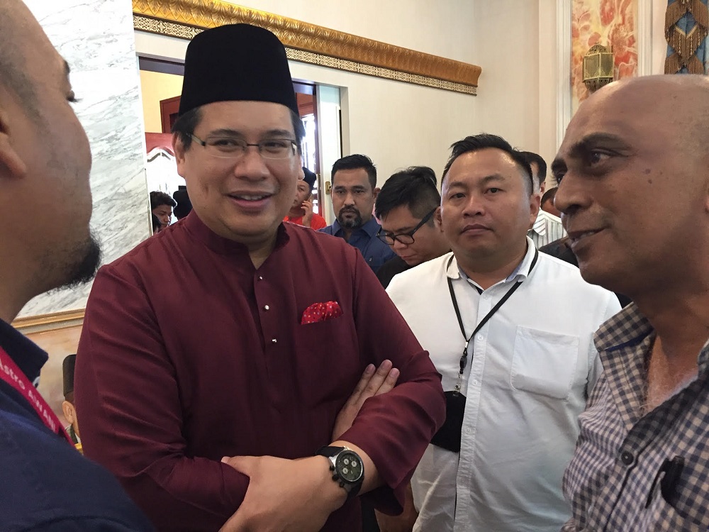 Sipitang MP Yamani Hafez Musa (left) speaks to reporters at Sabah PPBMu00e2u20acu2122s chief coordinatoru00e2u20acu2122s Raya open house in Tuaran, Sabah June 20, 2019. u00e2u20acu201d Picture by Julia Chan