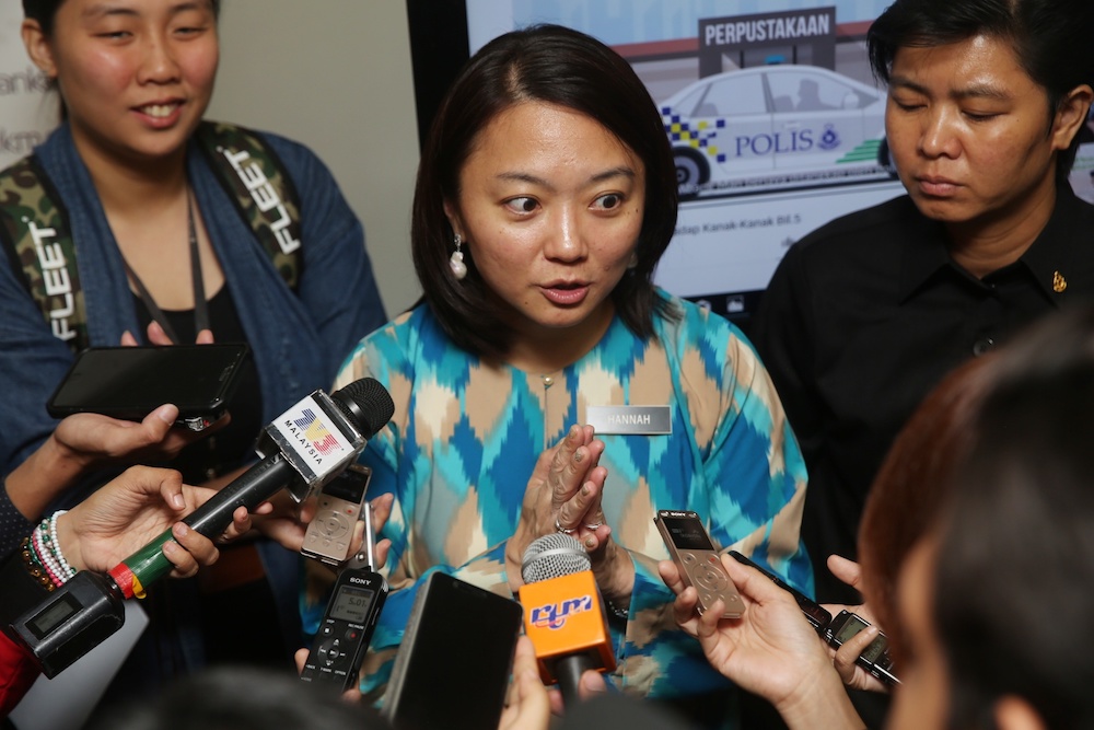 Deputy Women, Family and Community Development Minister Hannah Yeoh speaks to reporters in Putrajaya June 24, 2019, after launching a sex education awareness campaign for children. u00e2u20acu201d Picture by Choo Choy May