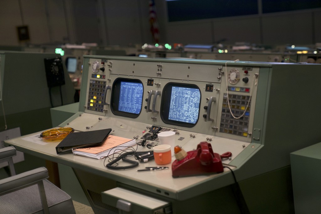 Original items which were acquired and reproduced, including phones, ashtrays and coffee mugs, are displayed at the newly restored Apollo Mission Control Room at NASA's Johnson Space Centre in Houston on June 28, 2019. u00e2u20acu201d AFP picnn