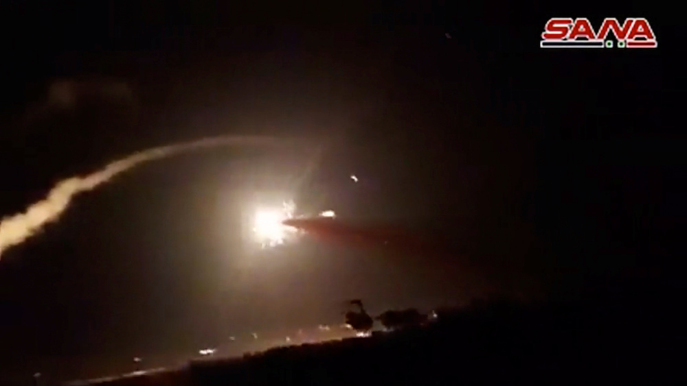 A still image from a video footage shows what appeared to be missile hitting target in air after surface to air missiles were launched into air by Syrian military in Homs July 1, 2019. u00e2u20acu201d Reuters pic